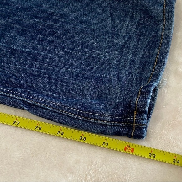 ALMOST FAMOUS / Dark Washed Factory Distressing Boot Cut Mid Rise Jeans Size 9 - Picture 10 of 11